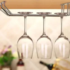 Vinglashängen-35 cm dubbelradig vinglashållare i rostfritt stål, hängande hylla för bar, kök