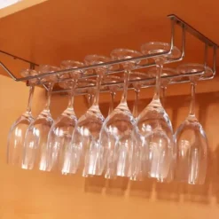 Vinglashängen-35 cm dubbelradig vinglashållare i rostfritt stål, hängande hylla för bar, kök