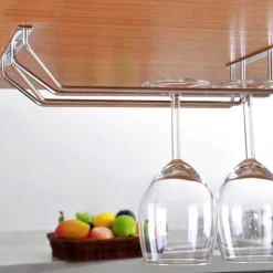Vinglashängen-35 cm dubbelradig vinglashållare i rostfritt stål, hängande hylla för bar, kök