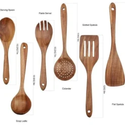 Köksutrustningsset-6 delar köksredskapsset i teak för non-stick köksredskap, träspatel, gaffel, spatel, slev, pass