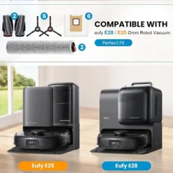 Dammsugartillbehör-17 Delars Tillbehörssats Kompatibel med Eufy RoboVac E28 Omni/E25 Omni - Huvudborstar, Sidoborstar, Dammpåsar