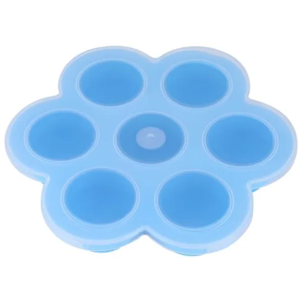 7 Hål Silikon Äggform Återanvändbar Förvaringsbehållare Barnmat Frysbrickor med Lock Blå