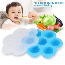 7 Hål Silikon Äggform Återanvändbar Förvaringsbehållare Barnmat Frysbrickor med Lock Blå
