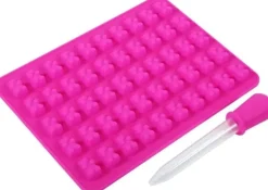 50 hålrum Chokladbricka, Godisbricka, Ice DIY Craft Bear Silikontillverkningsbricka Silikon Köksverktyg för att göra godischoklad (rosa röd)