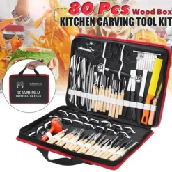 Köksutrustningsset-80 i 1 bärbar grönsaksmat Fruktgravör Kökssnideriverktygssats med påse
