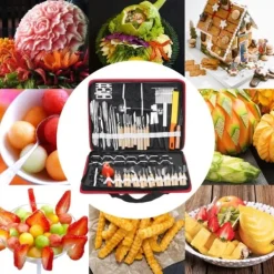 Köksutrustningsset-80 i 1 bärbar grönsaksmat Fruktgravör Kökssnideriverktygssats med påse