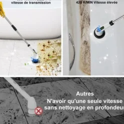 7 i 1 elektrisk rengöringsborste - kraftfull rengöring - dubbel hastighet med förlängningsarm för kök, bil, kakel,