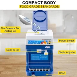 200 kg/h 300W kommersiell helautomatisk israkapparat med behållare, justerbar isfinhet, genomtänkta detaljer, lätt att använda