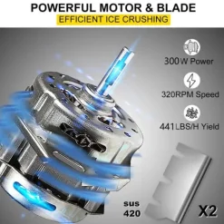 200 kg/h 300W kommersiell helautomatisk israkapparat med behållare, justerbar isfinhet, genomtänkta detaljer, lätt att använda