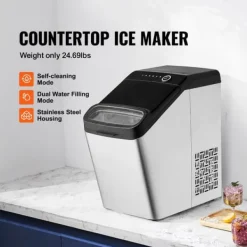 Ismaskiner-33 lbs/dag 130W bärbar elektrisk ismaskin med isskopa/iskorg, justerbar isbitsstorlek, bra isoleringsteknik, självrengörande, lågt ljud