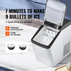 Ismaskiner-33 lbs/dag 130W bärbar elektrisk ismaskin med isskopa/iskorg, justerbar isbitsstorlek, bra isoleringsteknik, självrengörande, lågt ljud