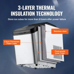 Ismaskiner-33 lbs/dag 130W bärbar elektrisk ismaskin med isskopa/iskorg, justerbar isbitsstorlek, bra isoleringsteknik, självrengörande, lågt ljud
