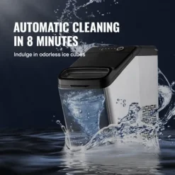 Ismaskiner-33 lbs/dag 130W bärbar elektrisk ismaskin med isskopa/iskorg, justerbar isbitsstorlek, bra isoleringsteknik, självrengörande, lågt ljud