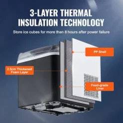 26 lbs/dag 105W bärbar ismaskin, justerbar isbitsstorlek, avancerad isoleringsteknik, högkvalitativ kompressor, självrengörande