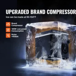 26 lbs/dag 105W bärbar ismaskin, justerbar isbitsstorlek, avancerad isoleringsteknik, högkvalitativ kompressor, självrengörande