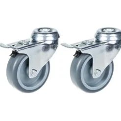 Tillbehör Till Avfallshantering-75 mm 3" länkhjul grått gummidäck, vridbart med broms, 120 kg kapacitet, set om 2