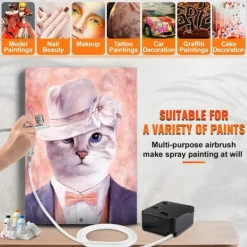 0-30 psi dubbelverkande airbrush kit för snacks/tårtdekorering, 3 lägen, bekväm automatisk start/stopp, effektiv olje- och vattenfiltrering