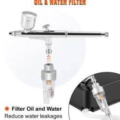 0-30 psi dubbelverkande airbrush kit för snacks/tårtdekorering, 3 lägen, bekväm automatisk start/stopp, effektiv olje- och vattenfiltrering