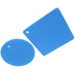 5 st 2 runda 3 fyrkantiga silikonvaxkaksmattor mångsidiga värmedynor för varma rätter och bord blå