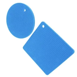 5 st 2 runda 3 fyrkantiga silikonvaxkaksmattor mångsidiga värmedynor för varma rätter och bord blå