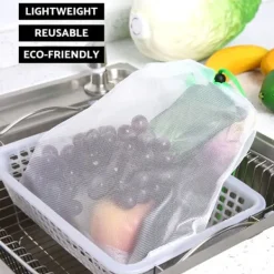 15 st. 3 storlekar dragskonätpåsar återanvändbara diverse leksaksfrukter och grönsaker förvaringsstans