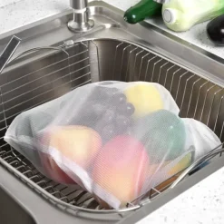 15 st. 3 storlekar dragskonätpåsar återanvändbara diverse leksaksfrukter och grönsaker förvaringsstans