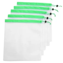 15 st. 3 storlekar dragskonätpåsar återanvändbara diverse leksaksfrukter och grönsaker förvaringsstans