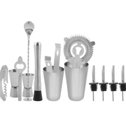 14 st. cocktailshaker i rostfritt stål, mixer, dryckesverktyg, presentbar (600,450 ml)
