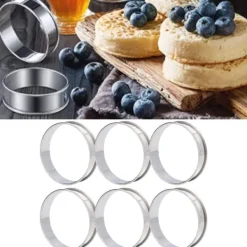 6 st Crumpet-ringar Dubbel volym Enkel urtagning DIY rostfritt stål Engelska muffinsringar för mattillverkningsverktyg 10 cm / 3,9 tum