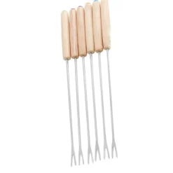 Fondueset-6 st fonduegafflar i rostfritt stål Ostfonduepinnar Smore-pinnar med trähandtag Värmebeständig för chokladost