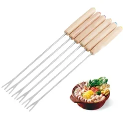 Fondueset-6 st fonduegafflar i rostfritt stål Ostfonduepinnar Smore-pinnar med trähandtag Värmebeständig för chokladost
