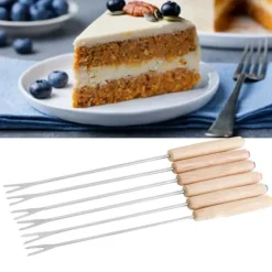 Fondueset-6 st fonduegafflar i rostfritt stål Ostfonduepinnar Smore-pinnar med trähandtag Värmebeständig för chokladost