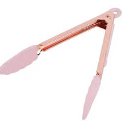 Kökstänger-1 st. grilltång i rostfritt stål, non-stick, köttklämma med upphängningshål (rosa)