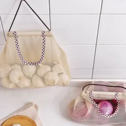 3 st hängande nätförvaringspåsar för frukt för potatis, lök, grönsaker, återanvändbara nätförvaringspåsar