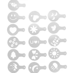 Mat- & Dryckesschabloner-16 ST Kaffeschabloner Multipurpose tårtdekorationsschabloner för DIY Kaffekaka Fondant Choklad Cappuccino