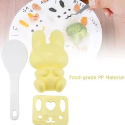 3 st livsmedelsgodkänd PP tecknad kaninmodell sushirisform gör-det-själv-hantverk onigiri-verktyg (gul)