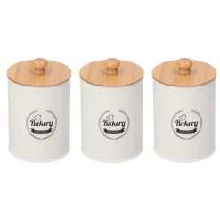 Förvaringsburkar-3 st tebehållare bambulock burk te kaffe förvaringsbehållare för hemkök vit
