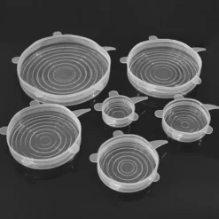 Skållock-6 st Återanvändbara Lufttäta Stretchable Silikon Matskål Lock för Food-Clear