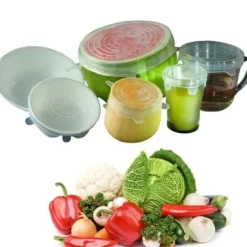 Skållock-6 st Återanvändbara Lufttäta Stretchable Silikon Matskål Lock för Food-Clear