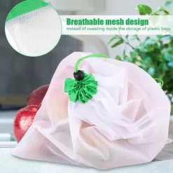 Matförvaringspåsar-16 st återanvändbara tvättbara grönsaks- och fruktnätpåsar med dragsko