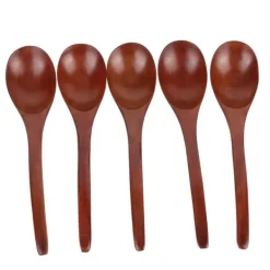 Matbestick-5 st träsoppskedar med böjt handtag, multifunktionell rissked för hemmakök (färgad)