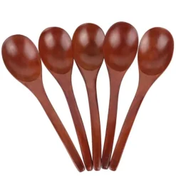 Matbestick-5 st träsoppskedar med böjt handtag, multifunktionell rissked för hemmakök (färgad)