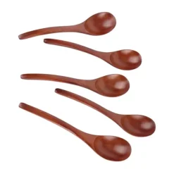 Matbestick-5 st träsoppskedar med böjt handtag, multifunktionell rissked för hemmakök (färgad)