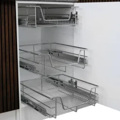 2 st Utdragbara Trådkorgar i Rostfritt Stål - 40 cm (B) med Mjuk Stängning För Skåp och Skafferier Kökslådor Förvaring 430 mm D x 297 mm B x 140 mm H | CDON