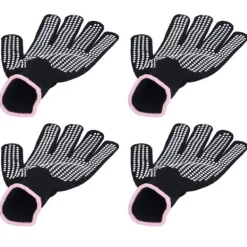 Grytlappar & Grillvantar-4 st Värmebeständiga handskar Högtemperaturbeständiga anti skållningsvantar med silikonknölar Vit silikon rosa kant