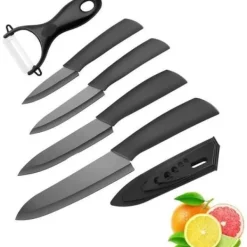 Köksknivar-5 st/set Keramisk kniv, köksknivset Kockknivar för att skära frukt grönsaker kött svart