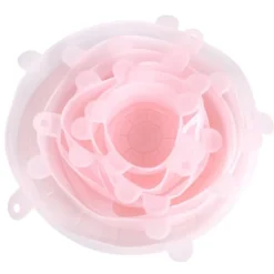 6 st/set silikon återanvändbart töjbart lock för konservering av mat och frukt, lock för skål, kökstillbehör, rosa