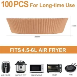 100 Stycken Papperspapper för Air Fryer, 20 cm Rund Bakpapper Liner, BPA-fri, Tillbehör för Fritös, Stekpanna