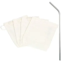 4 återanvändbara tefilter i bomull + 4 sugrör i rostfritt stål