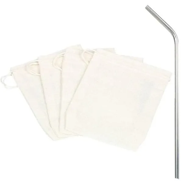 4 återanvändbara tefilter i bomull + 4 sugrör i rostfritt stål